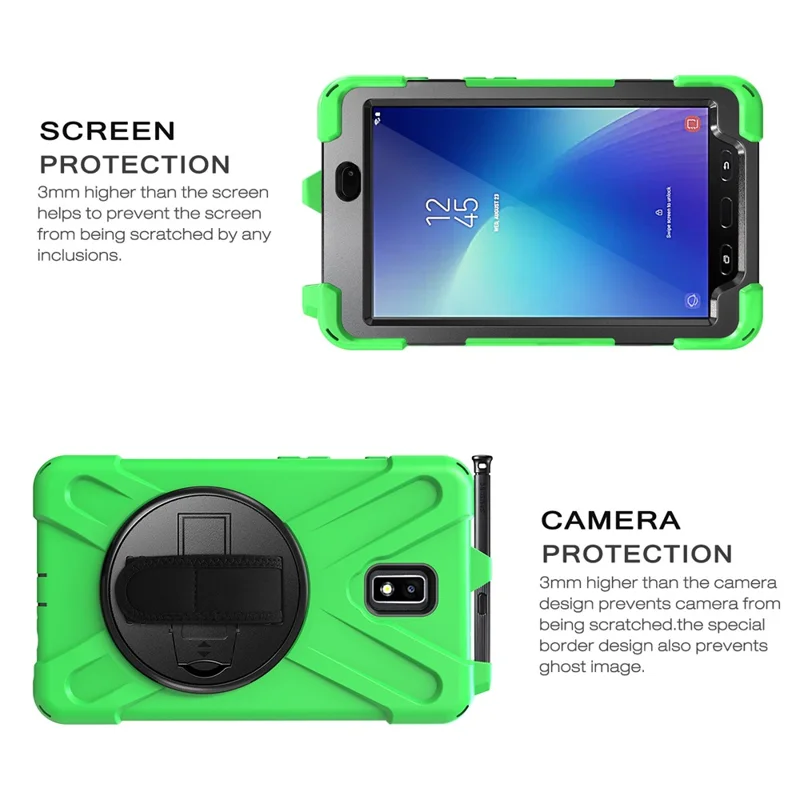 For Samsung Galaxy Tab Active 2 8.0 T395 / T390 [X-Shape] PC + TPU Combo Case with Kickstand Shoulder Strap - Green