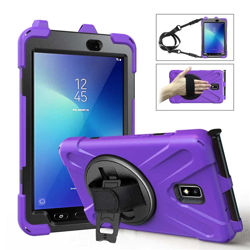 For Samsung Galaxy Tab Active 2 8.0 T395 / T390 [X-Shape] PC + TPU Combo Case with Kickstand Shoulder Strap - Purple