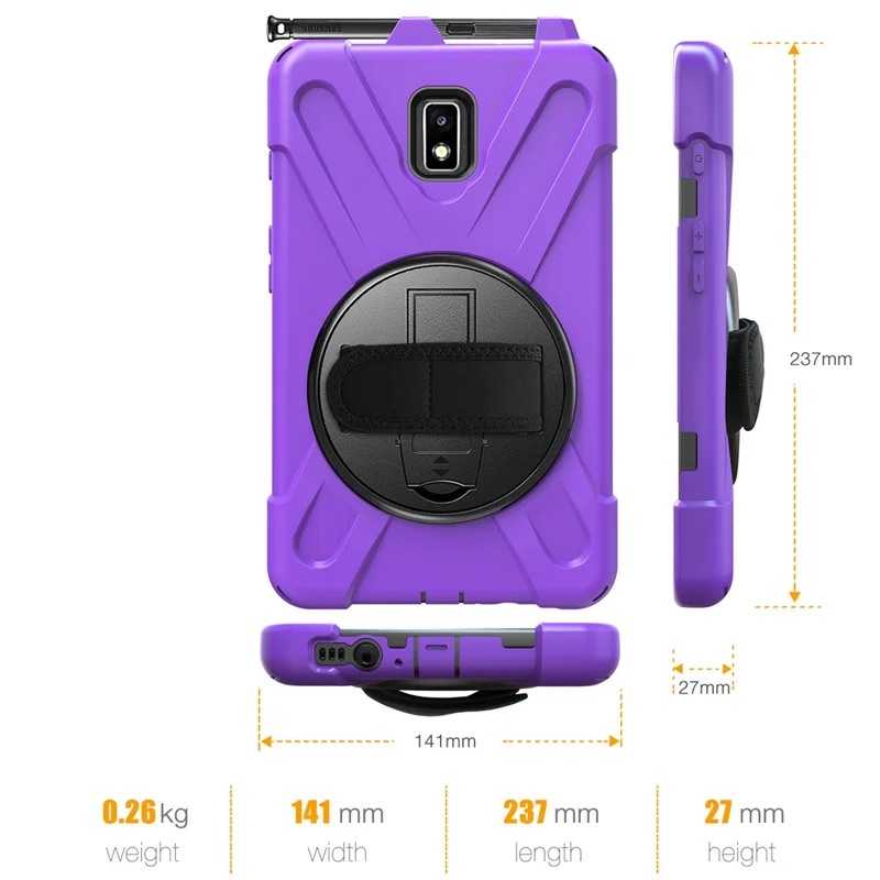 For Samsung Galaxy Tab Active 2 8.0 T395 / T390 [X-Shape] PC + TPU Combo Case with Kickstand Shoulder Strap - Purple