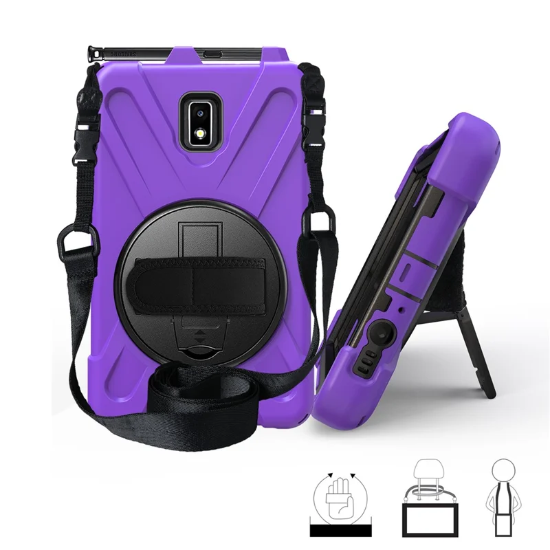 For Samsung Galaxy Tab Active 2 8.0 T395 / T390 [X-Shape] PC + TPU Combo Case with Kickstand Shoulder Strap - Purple