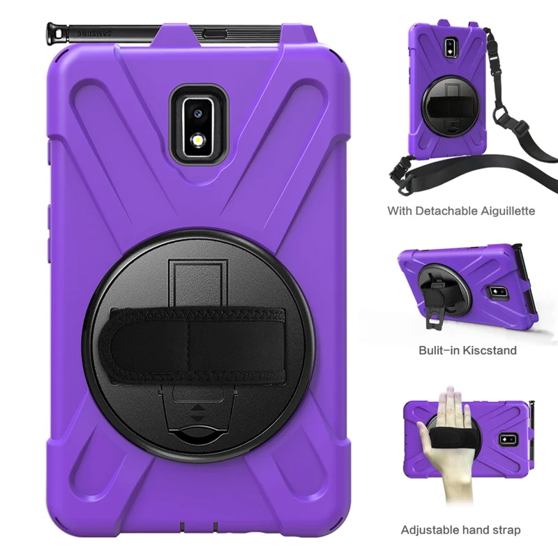 For Samsung Galaxy Tab Active 2 8.0 T395 / T390 [X-Shape] PC + TPU Combo Case with Kickstand Shoulder Strap - Purple