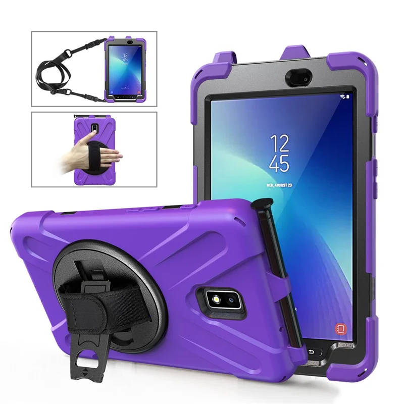 For Samsung Galaxy Tab Active 2 8.0 T395 / T390 [X-Shape] PC + TPU Combo Case with Kickstand Shoulder Strap - Purple
