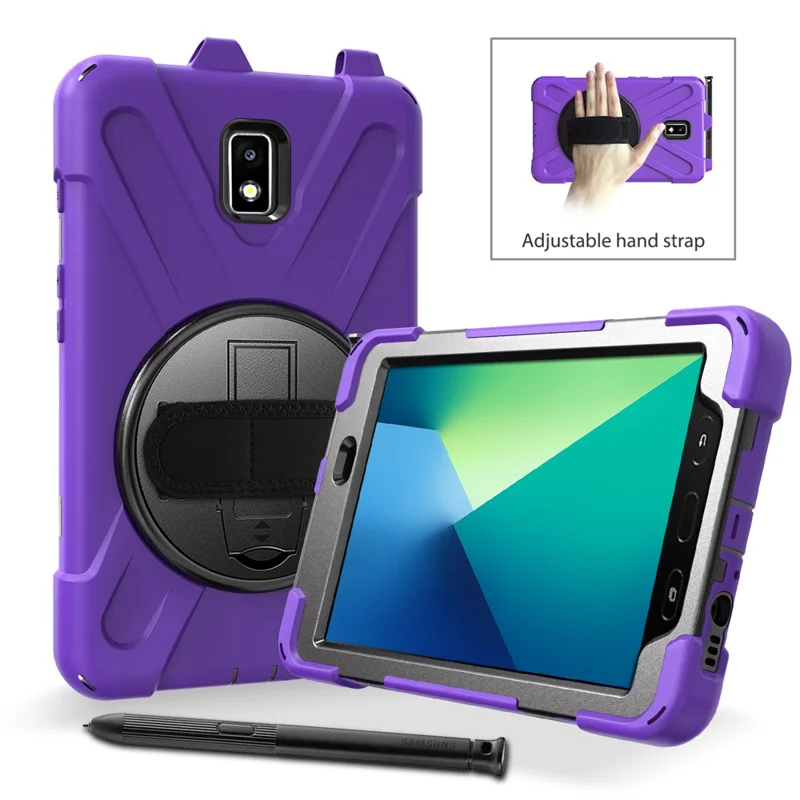 For Samsung Galaxy Tab Active 2 8.0 T395 / T390 [X-Shape] PC + TPU Combo Case with Kickstand Shoulder Strap - Purple