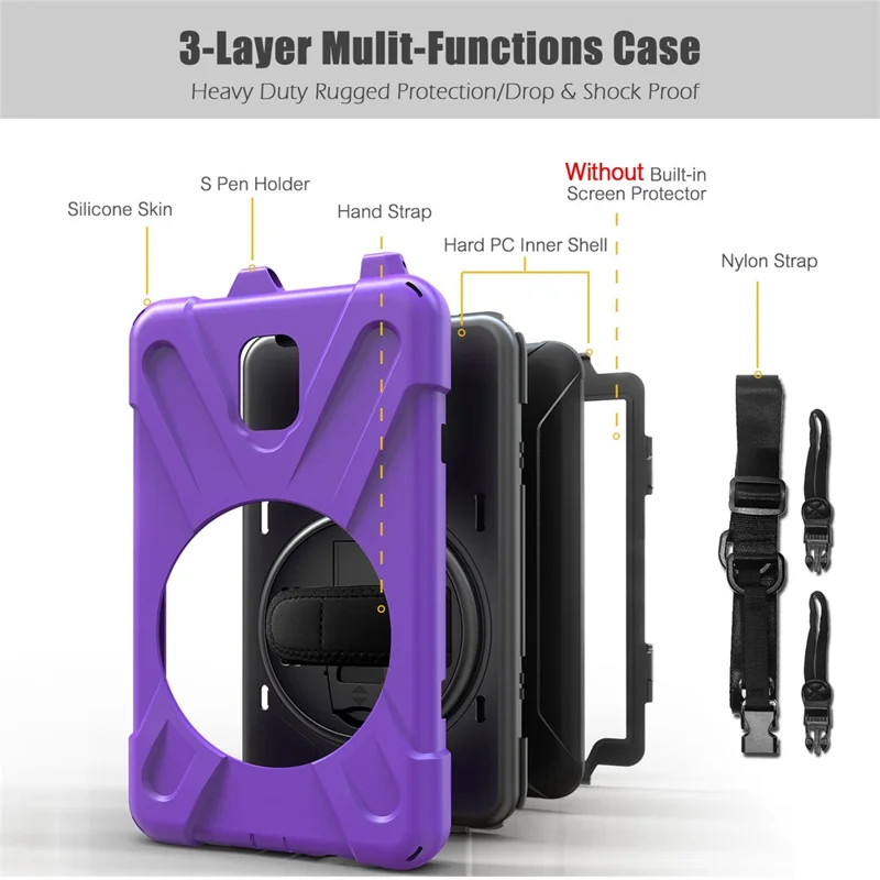 For Samsung Galaxy Tab Active 2 8.0 T395 / T390 [X-Shape] PC + TPU Combo Case with Kickstand Shoulder Strap - Purple