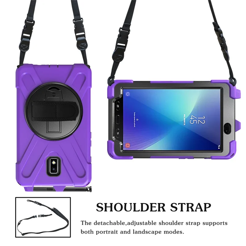 For Samsung Galaxy Tab Active 2 8.0 T395 / T390 [X-Shape] PC + TPU Combo Case with Kickstand Shoulder Strap - Purple