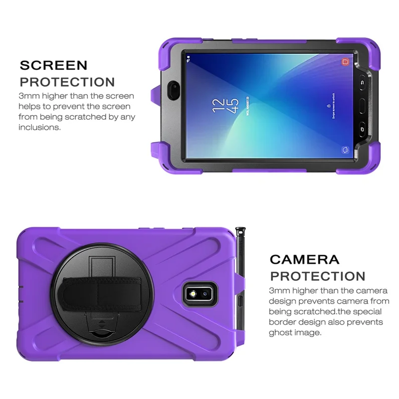 For Samsung Galaxy Tab Active 2 8.0 T395 / T390 [X-Shape] PC + TPU Combo Case with Kickstand Shoulder Strap - Purple