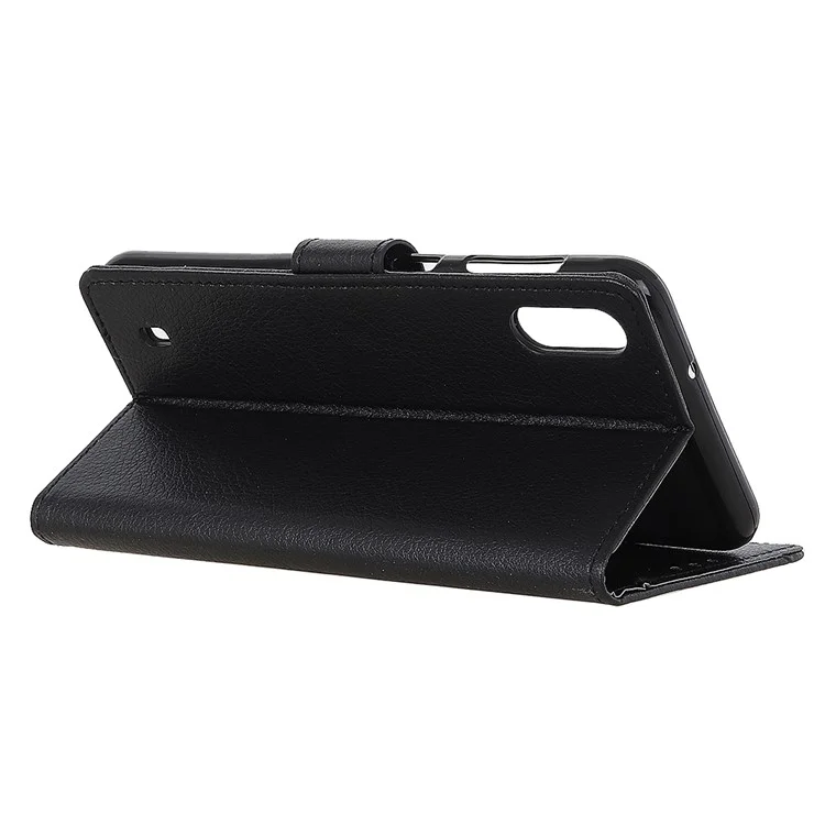 Carteira de Textura Litchi Tampa de Celular de Couro Para Samsung Galaxy A10 - Preto