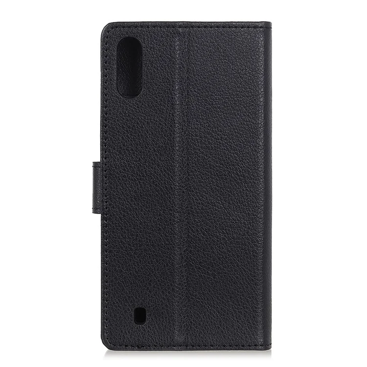 Litchi Texture Wallet Stand Leather Mobile Phone Cover for Samsung Galaxy A10 - Black