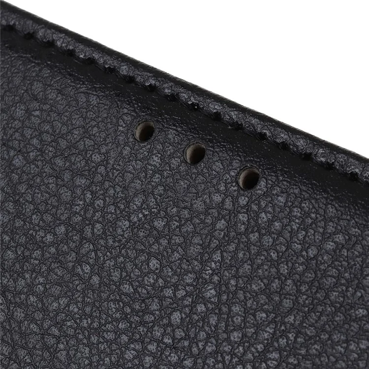 Carteira de Textura Litchi Tampa de Celular de Couro Para Samsung Galaxy A10 - Preto