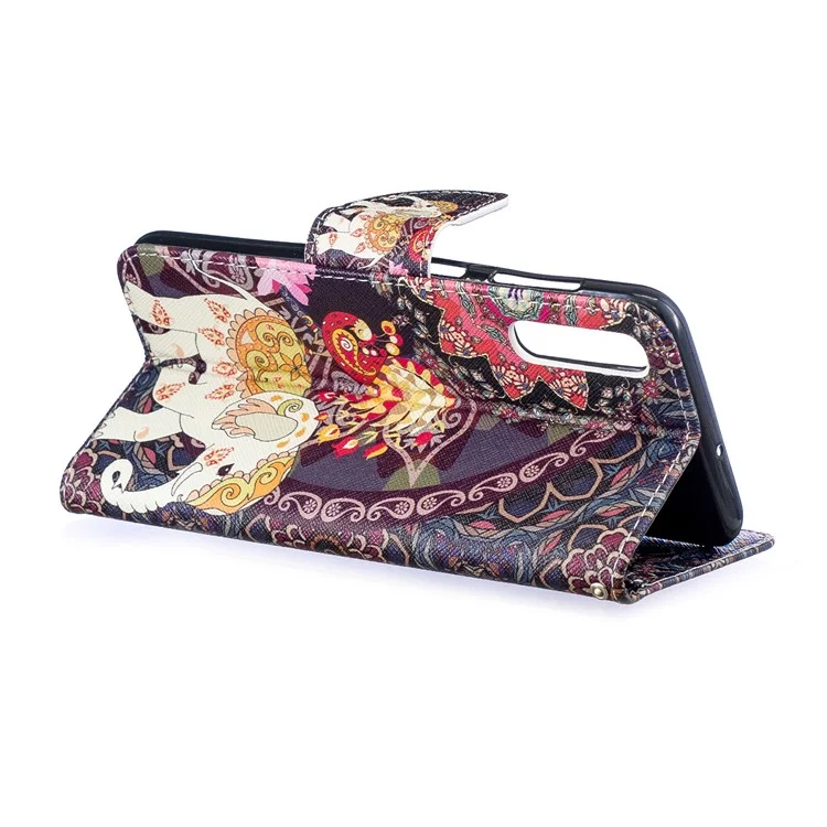 Pattern Printing PU Leather Wallet Cover for Samsung Galaxy A50 / A50s / A30s - Elephant and Peacock