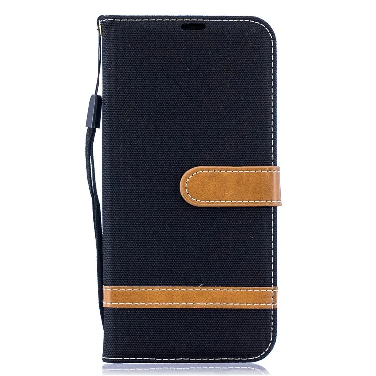 Assorted Color Jeans Cloth Wallet Stand Leather Shell for Samsung Galaxy A50 / A50s / A30s - Black