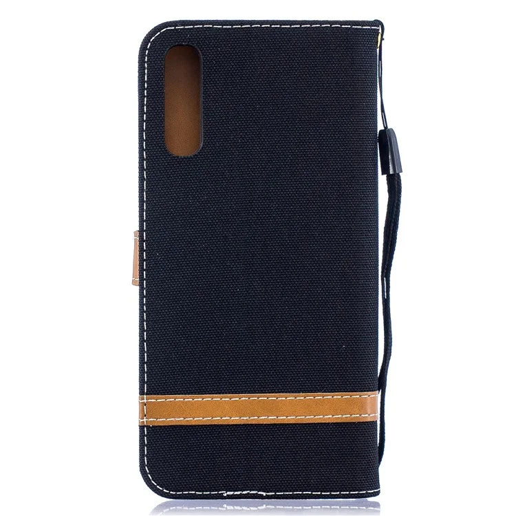 Assorted Color Jeans Cloth Wallet Stand Leather Shell for Samsung Galaxy A50 / A50s / A30s - Black