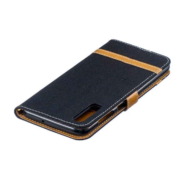 Assorted Color Jeans Cloth Wallet Stand Leather Shell for Samsung Galaxy A50 / A50s / A30s - Black