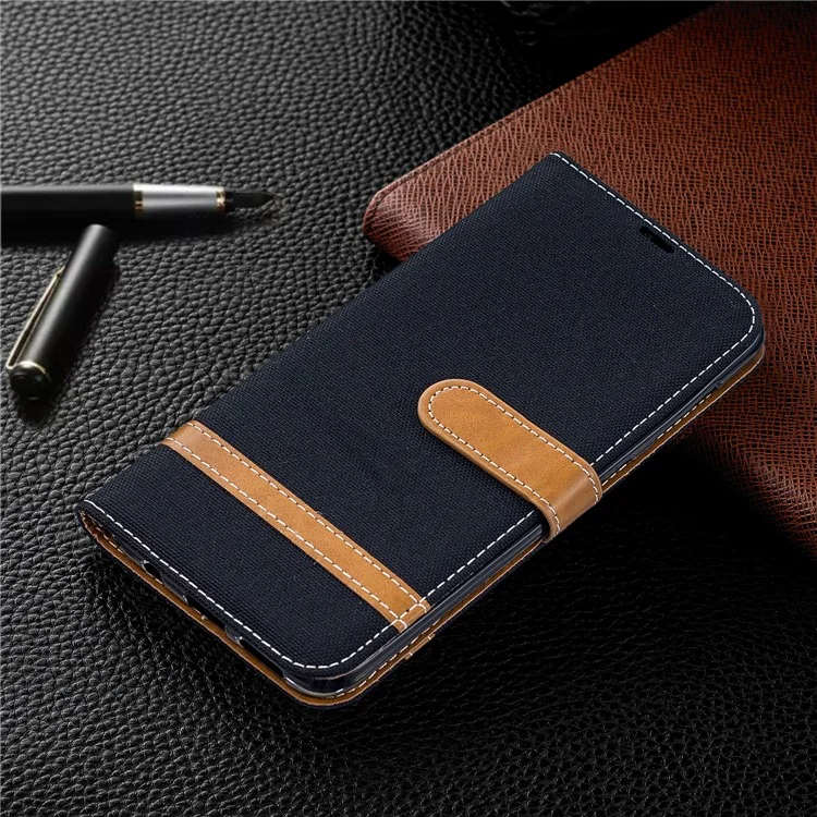 Assorted Color Jeans Cloth Wallet Stand Leather Shell for Samsung Galaxy A50 / A50s / A30s - Black