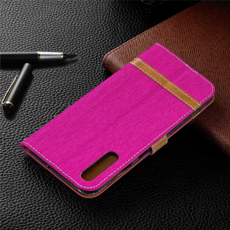 Assorted Color Jeans Cloth Wallet Stand Leather Shell for Samsung Galaxy A50 / A50s / A30s - Rose