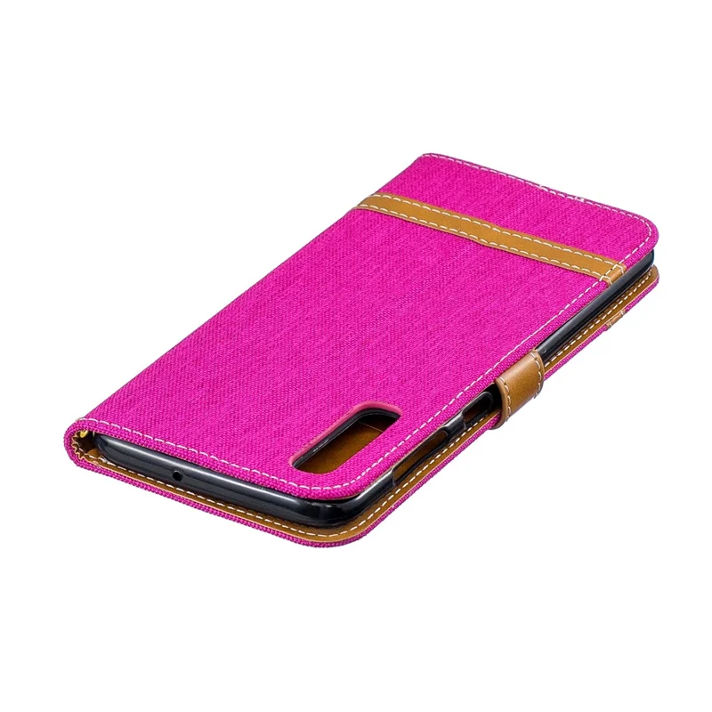 Assorted Color Jeans Cloth Wallet Stand Leather Shell for Samsung Galaxy A50 / A50s / A30s - Rose