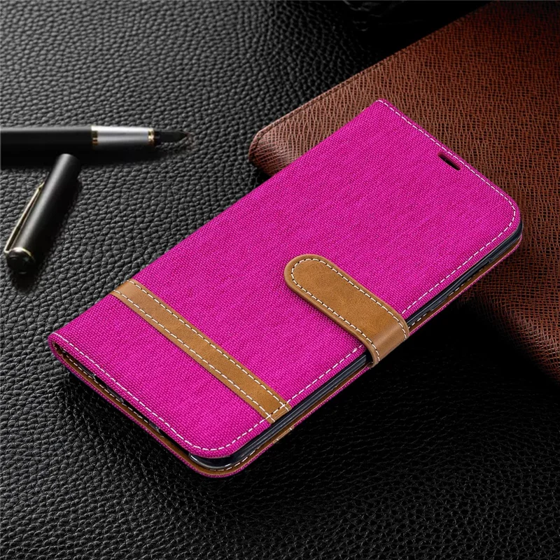 Assorted Color Jeans Cloth Wallet Stand Leather Shell for Samsung Galaxy A50 / A50s / A30s - Rose