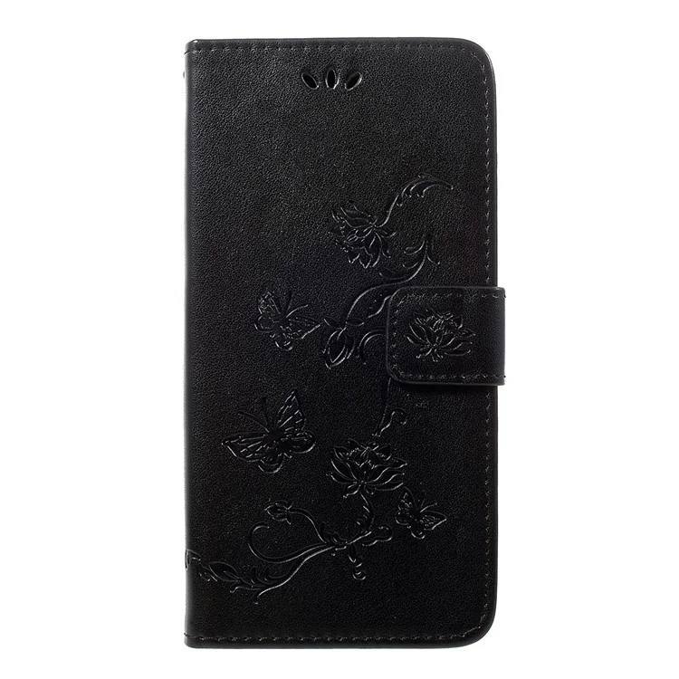 Impreinte Butterfly Flowers le Cuir Porte-porte Portefeuille Pour Samsung Galaxy A50 / A50 / A30 - le Noir