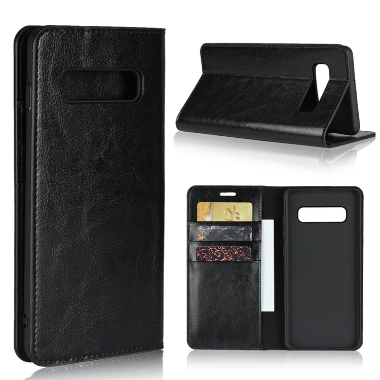 Crazy Horse Genuine Leather Carcasing Con Billetera Para Samsung Galaxy S10 Plus - Negro