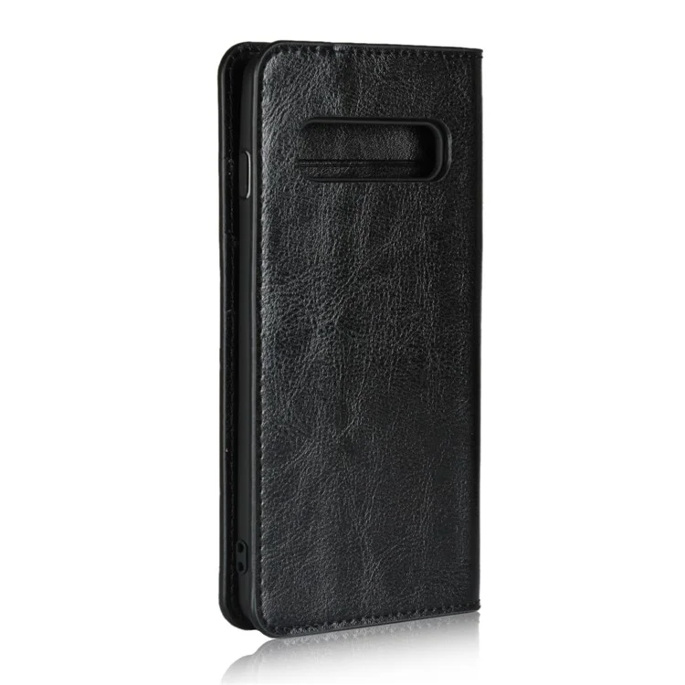 Crazy Horse Genuine Leather Wallet Stand Phone Shell for Samsung Galaxy S10 - Black