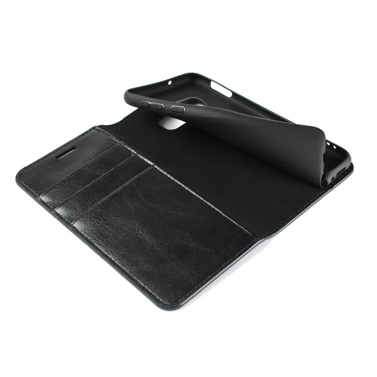 Crazy Horse Authentine en Cuir Portefeuille Couverture de Téléphone Pour Samsung Galaxy S10e - le Noir