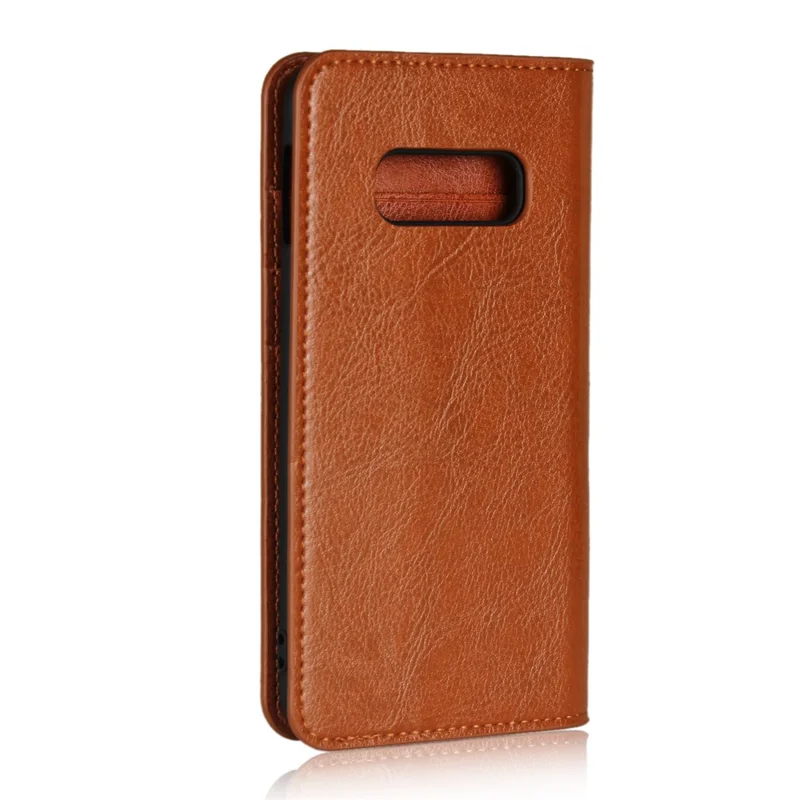 Crazy Horse Genuine Leather Wallet Phone Cover for Samsung Galaxy S10e - Brown