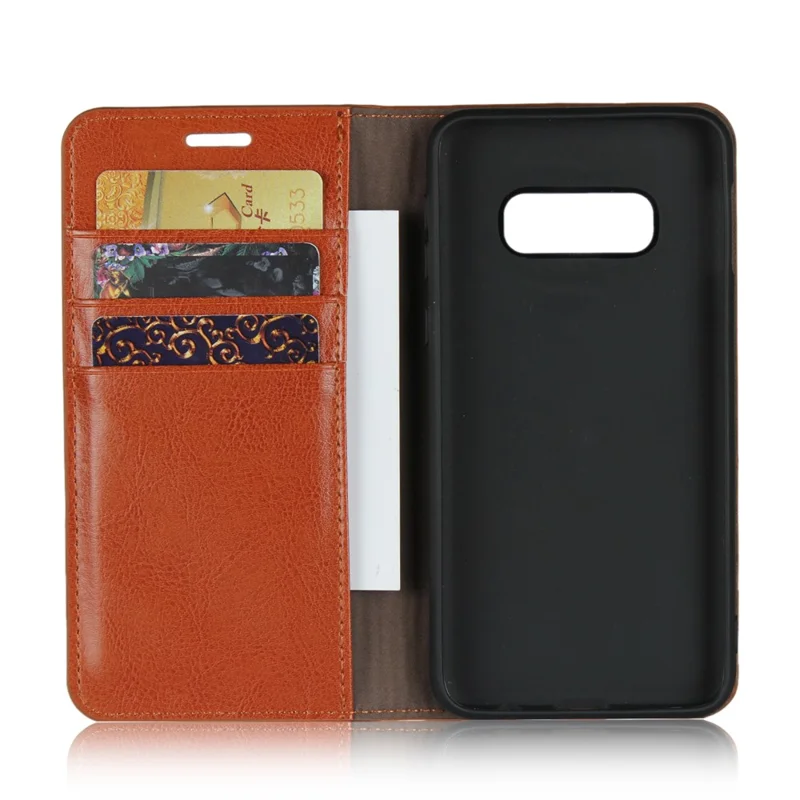 Crazy Horse Genuine Leather Wallet Phone Cover for Samsung Galaxy S10e - Brown
