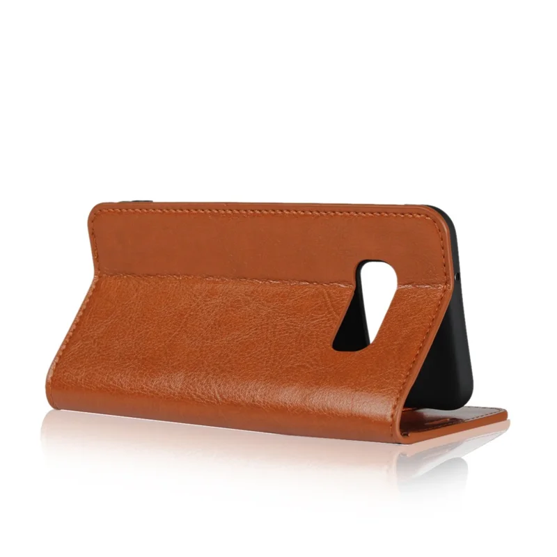 Crazy Horse Genuine Leather Wallet Phone Cover for Samsung Galaxy S10e - Brown