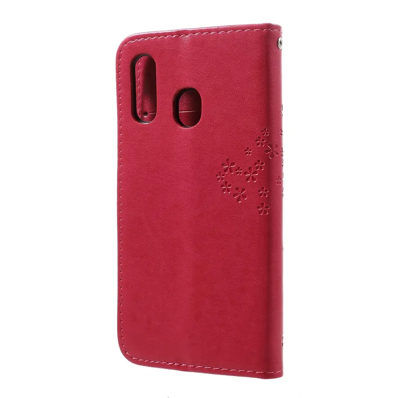 Imprint Tree Owl Leather Wallet Case for Samsung Galaxy A40 - Rose
