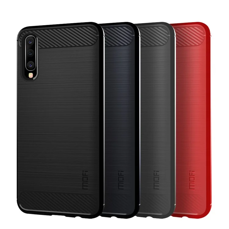 MOFI Texture en Fibre de Carbone Case TPU Brossée Pour Samsung Galaxy A50 / A50 / A30 - le Noir