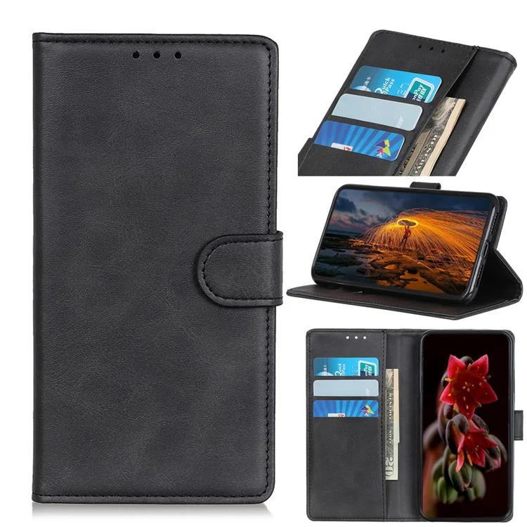 Matte Haut Brieftasche Lederstand Hülle Für Samsung Galaxy A50 / A50s / A30s - Schwarz