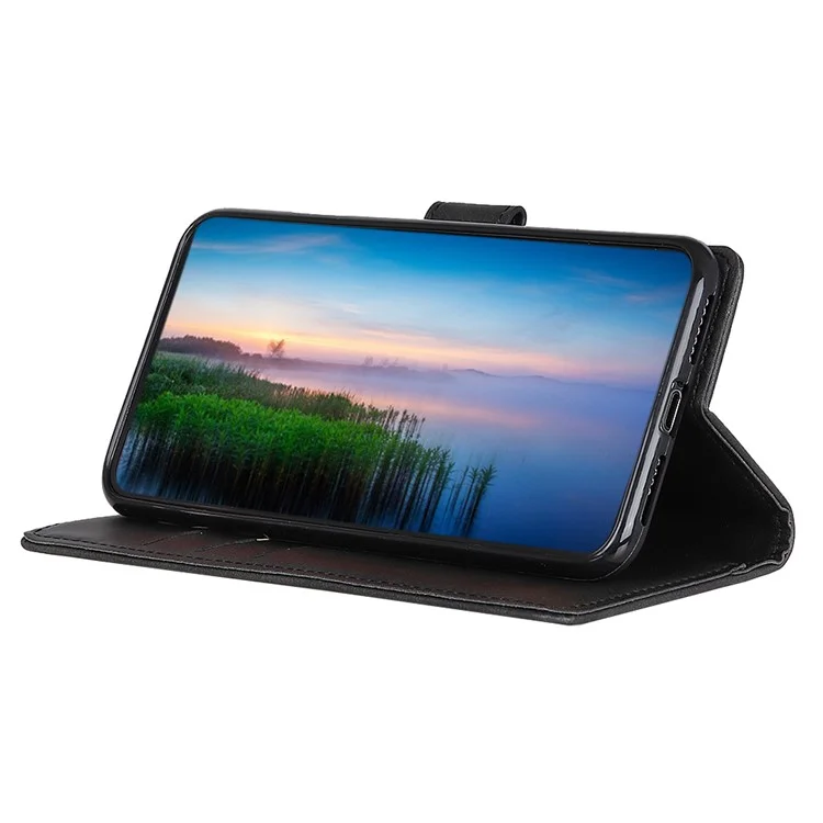 Matte Haut Brieftasche Lederstand Hülle Für Samsung Galaxy A50 / A50s / A30s - Schwarz