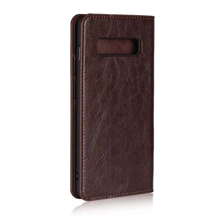 Crazy Horse Wallet Stand Genuine Leather Case for Samsung Galaxy S10 Plus - Coffee