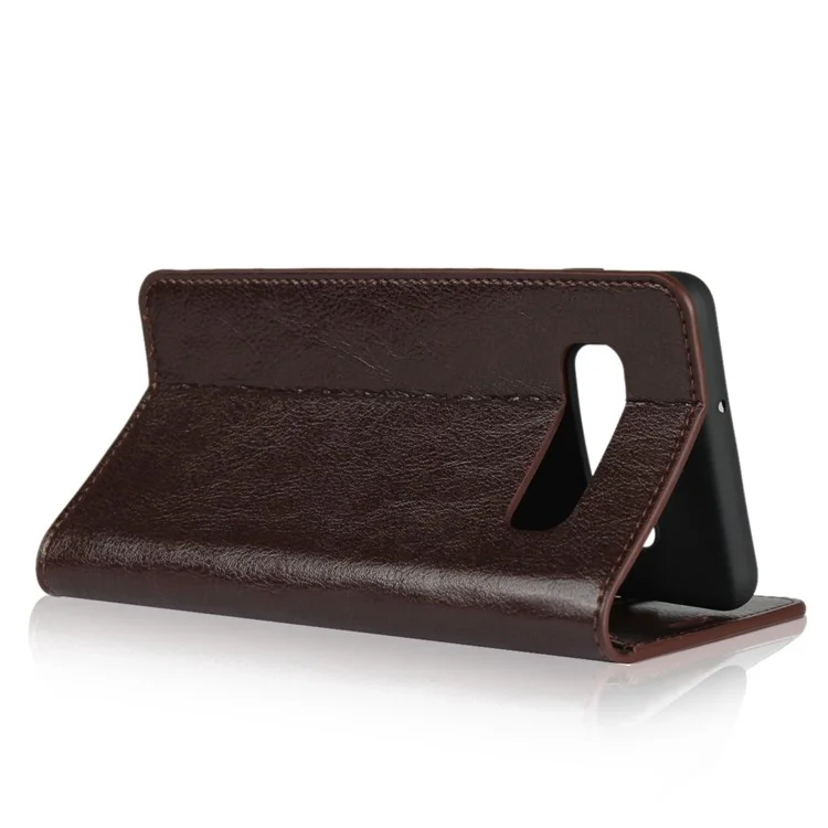 Crazy Horse Wallet Stand Genuine Leather Case Per Samsung Galaxy S10 Plus - Caffè