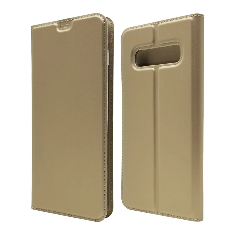Magnetic Adsorption Leather Card Holder Case for Samsung Galaxy S10 Plus - Gold