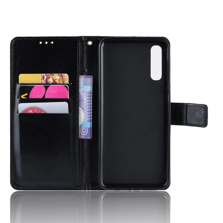 Crazy Horse Leder Wallet Stand Telefonabdeckung Mit Riemen Für Samsung Galaxy A50 / A50s / A30s - Schwarz