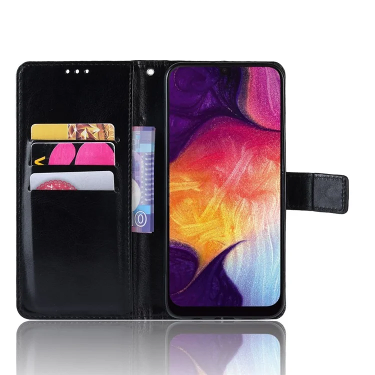 Crazy Horse Leder Wallet Stand Telefonabdeckung Mit Riemen Für Samsung Galaxy A50 / A50s / A30s - Schwarz