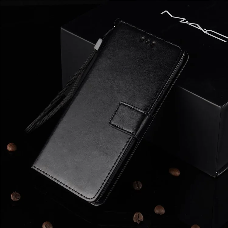 Crazy Horse en Cuir en Cuir Couvercle de Téléphone Avec Sangle Pour Samsung Galaxy A50 / A50 / A30 - le Noir