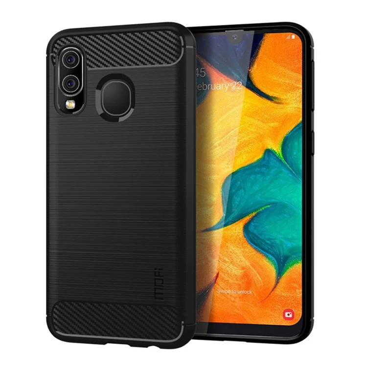 MOFI Capa Textura Fibra de Carbono Escovada TPU para Samsung Galaxy A40 - Preto
