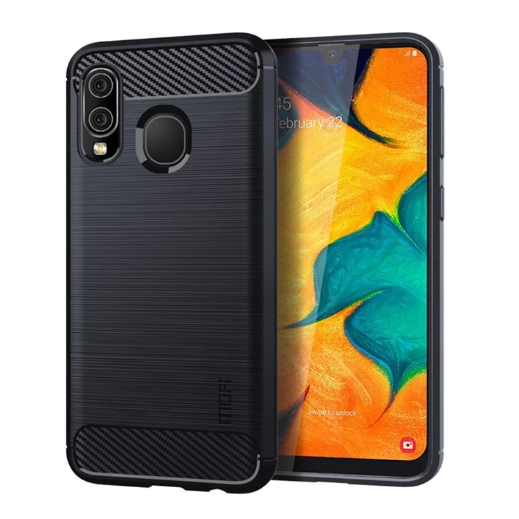 MOFI Carbon Fiber Textur gebürstete TPU-Hülle für Samsung Galaxy A40 - Dunkelblau