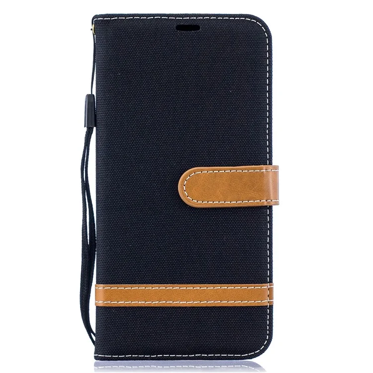 Case de Cuero de Billetera de Tela de Jeans de Color Variado Para Samsung Galaxy A10 - Negro