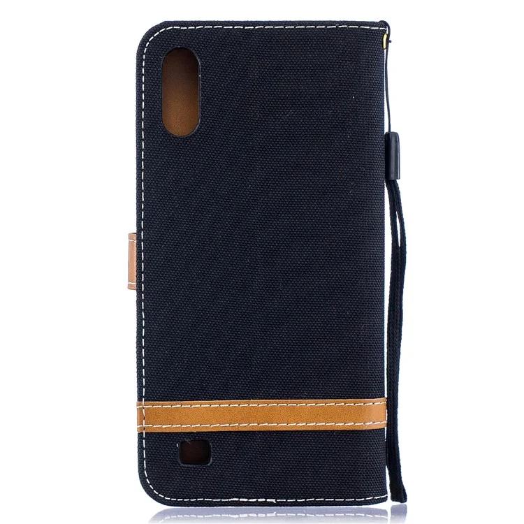 Case de Cuero de Billetera de Tela de Jeans de Color Variado Para Samsung Galaxy A10 - Negro