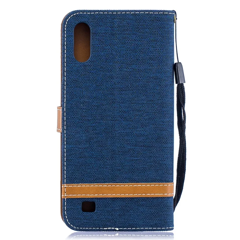 Assorted Color Jeans Cloth Wallet Stand Leather Case for Samsung Galaxy A10 - Dark Blue
