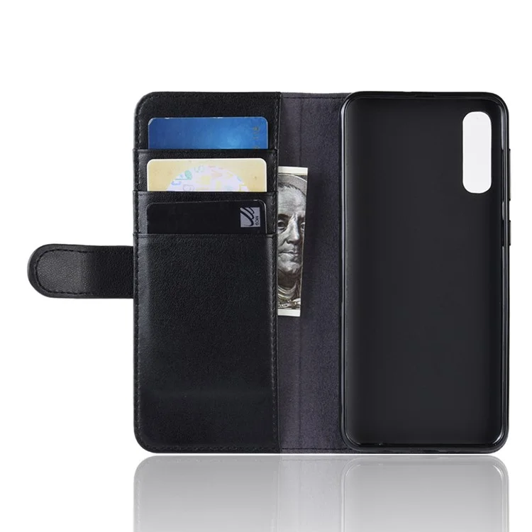 Folio Flip Split Leather Wallet Stand Cover Shell pour Samsung Galaxy A50 / A50s / A30s - Noir