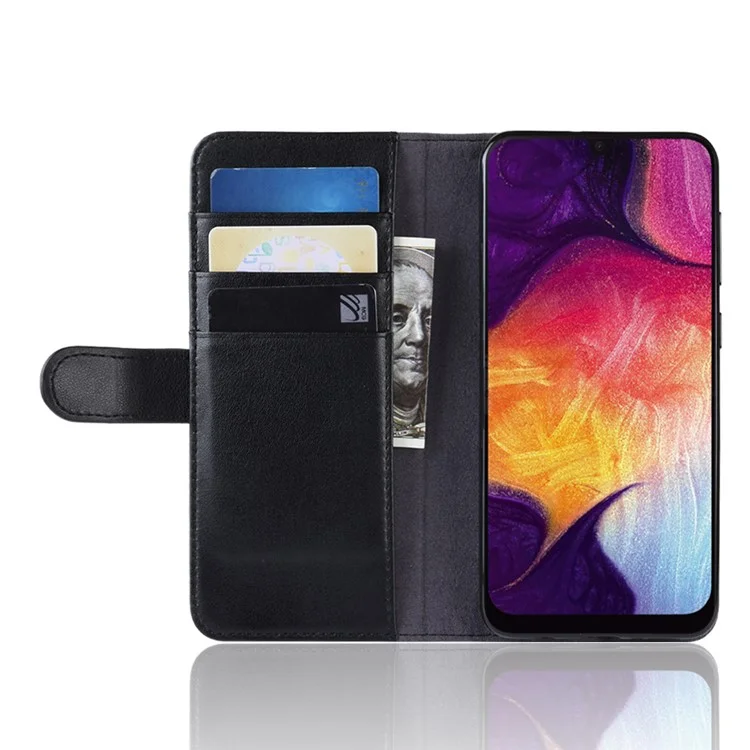 Folio Flip Split Leather Wallet Stand Cover Shell pour Samsung Galaxy A50 / A50s / A30s - Noir