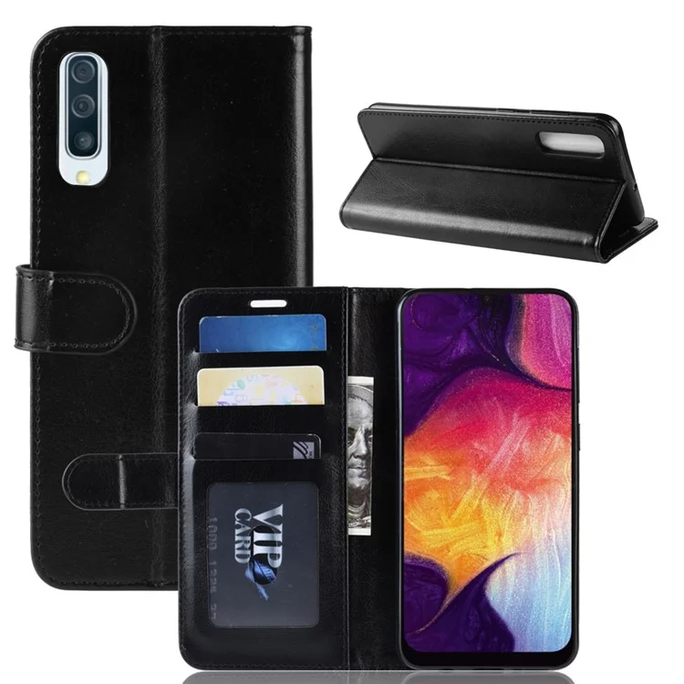 Crazy Horse Texture Magnetic Stand Leder Telefonschale Für Samsung Galaxy A50 / A50s / A30s - Schwarz