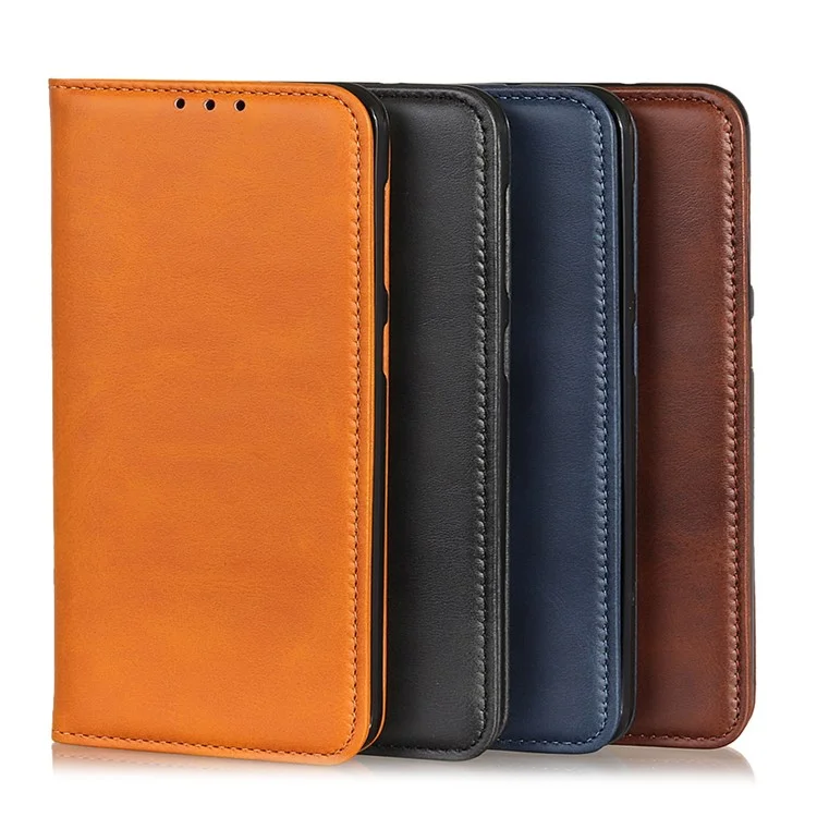 Campa de Telefone Celular de Carteira de Couro Dividida Automaticamente Absorvida Para Samsung Galaxy A40 - Preto