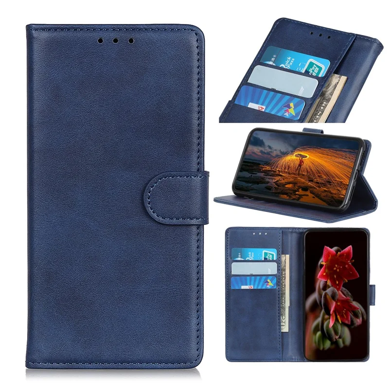 Matte PU Leather Wallet Stand Phone Case for Samsung Galaxy A70 - Blue