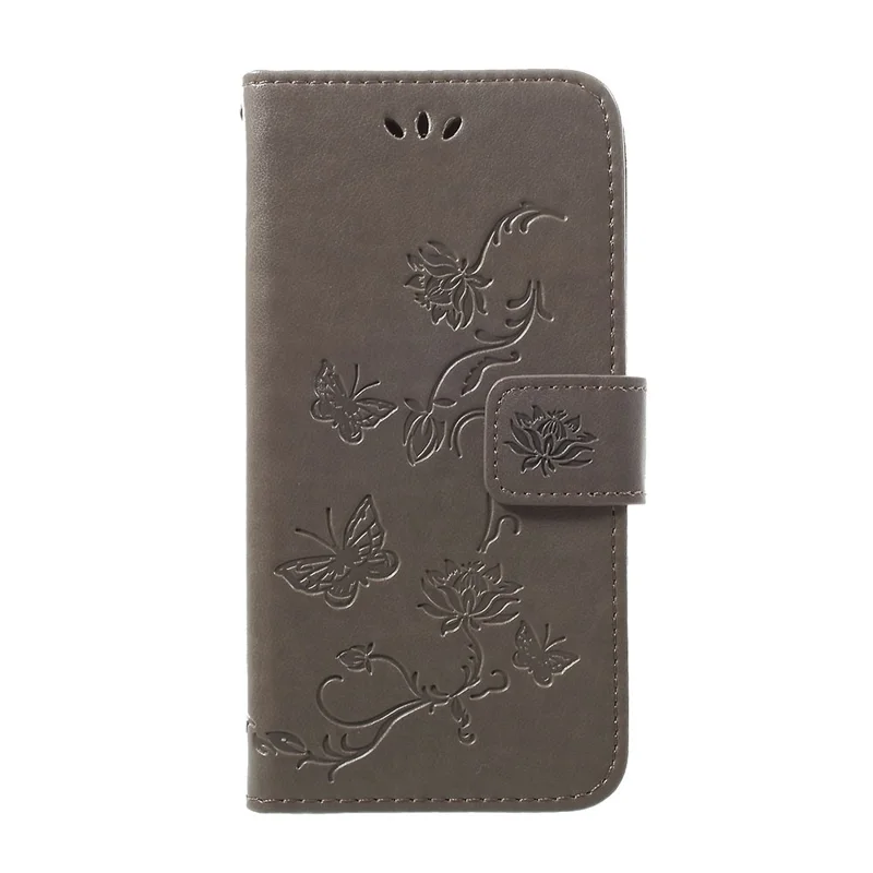 Imprint Butterfly Flower Stand Wallet Leather Shell Case for Samsung Galaxy A40 - Grey