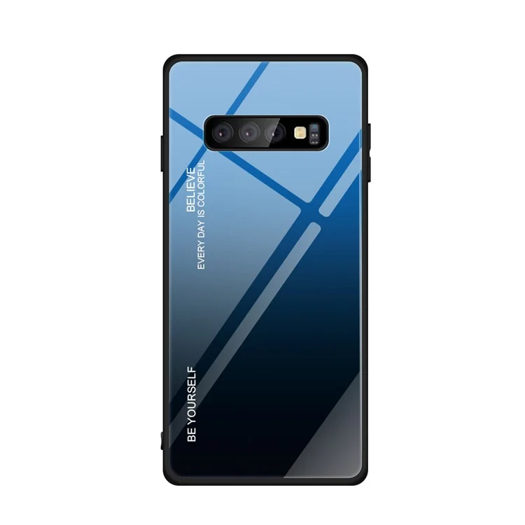 Carie de Téléphone Portable en Verre Trempé du Gradient + PC Pour Samsung Galaxy S10 Plus - Bleu / le Noir